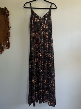 Idyllwind Brown Floral Maxi Dress with Spaghetti Straps